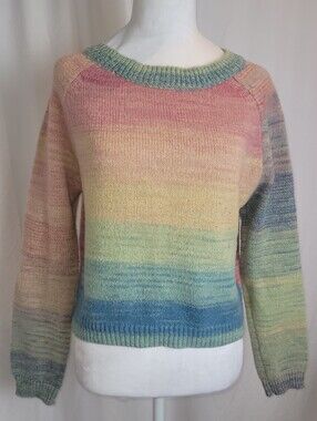 Pastel Rainbow Ombre Knit Raglan Sweater Medium